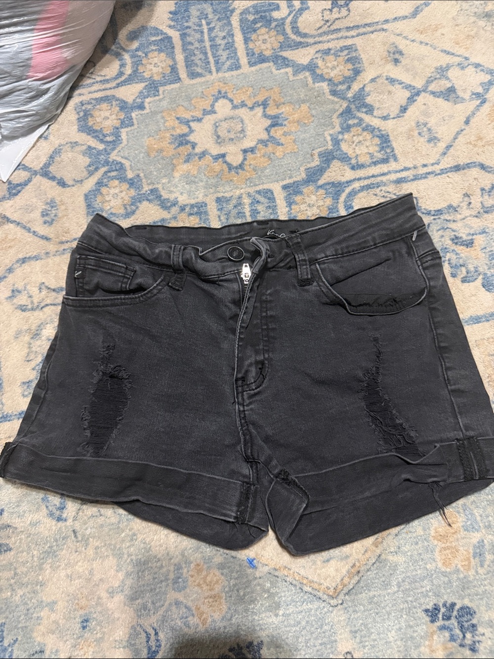 KanCan Black Distressed High-Rise Denim Shorts